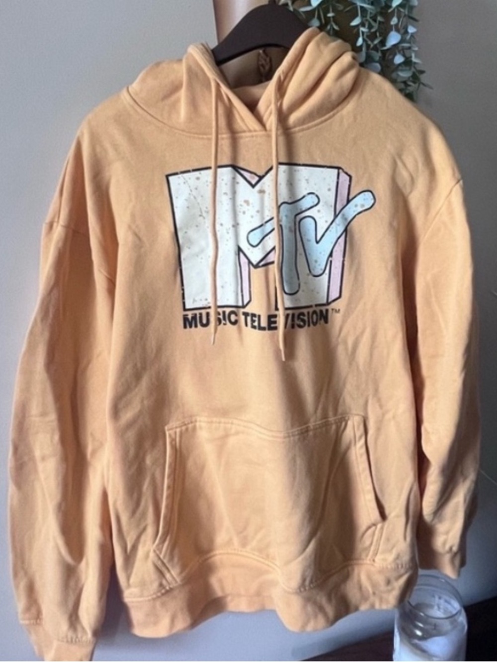 MTV Mustard Yellow Hoodie with Cream & Light Blue Logo